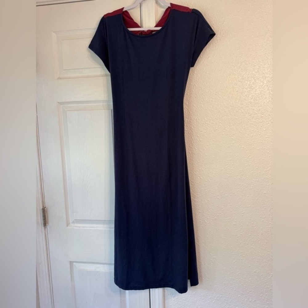 Chic Navy and maroon & cream Maxi Dress cut out back